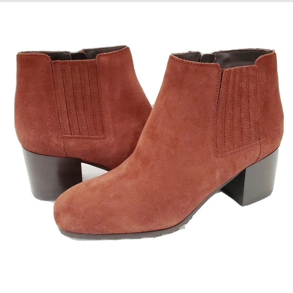 NEW Aquatalia Charlotte Brown Rust Suede Leather Ankle Bootie